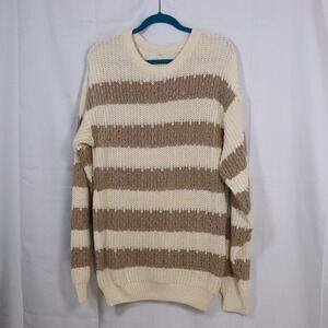 Unbranded Striped Knit Sweater Mens XL Cream Tan‎ Crewneck Coastal Pullover
